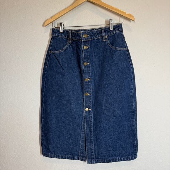 Women's Rolla's Denim Blue Jean Button Front Knee Length Melrose Skirt Sz 30 NEW - Picture 1 of 9